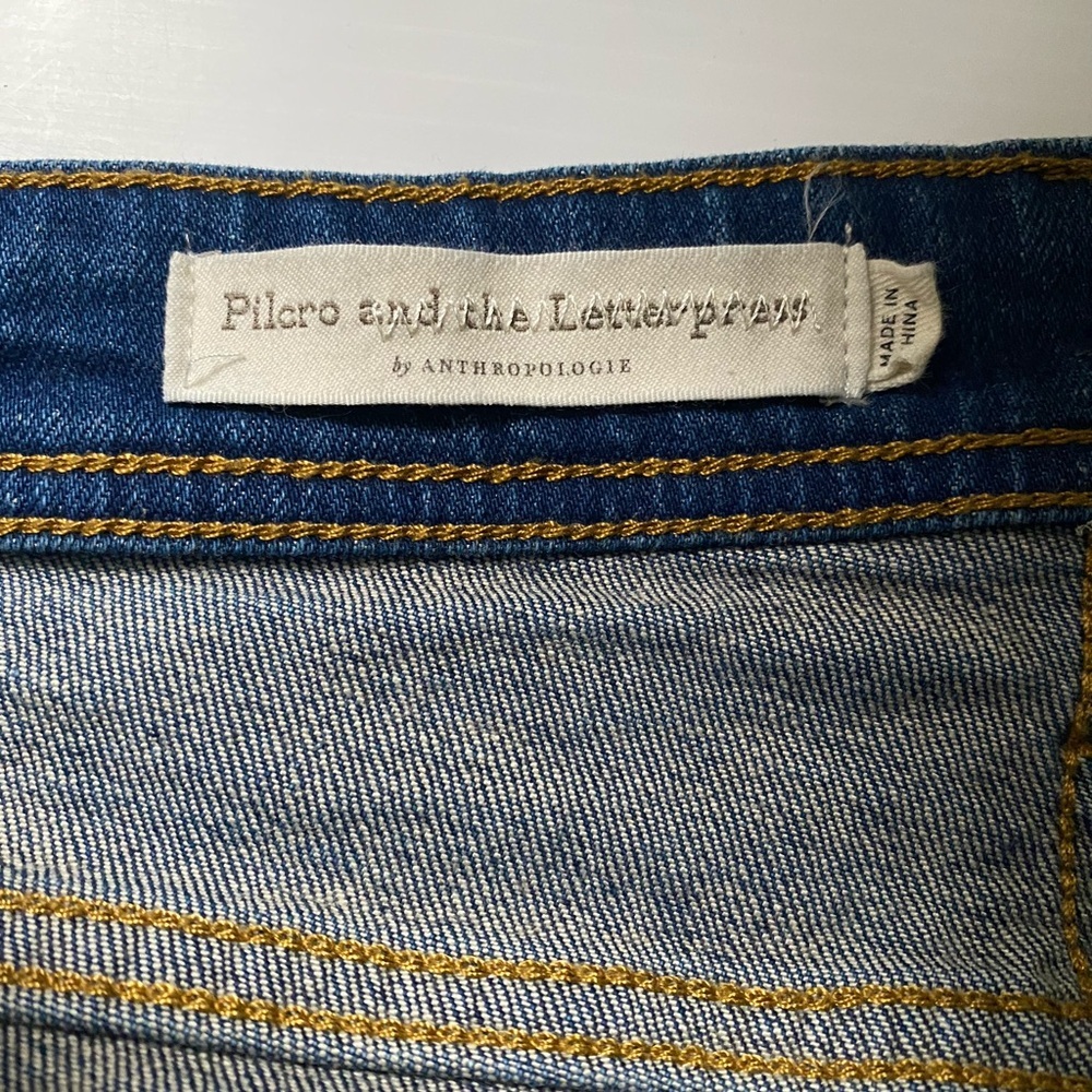 Pilcro and the Letterpress Relaxed Straight Blue Jeans with Orange Trim - Picture 9 of 13
